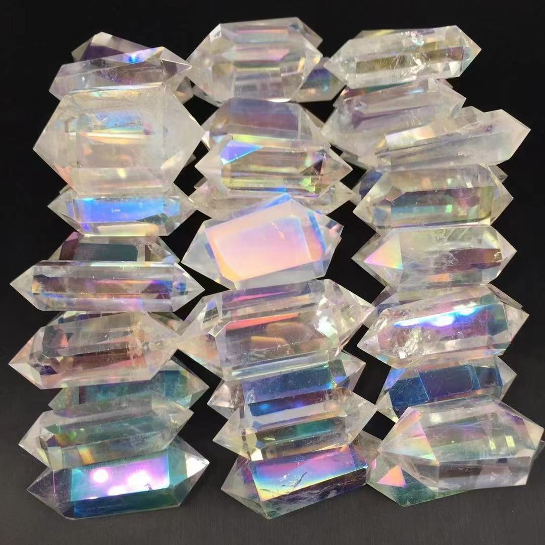 aura terminated double Wands wholesale natural clear quartz healing gemstone point gift quartz for fengshui decorations