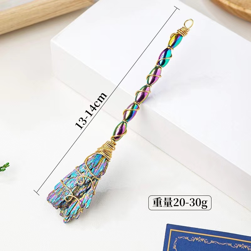 energy stones meditation products Electroplated Blue Feather black tourmaline magnetic broom For healing home decorations