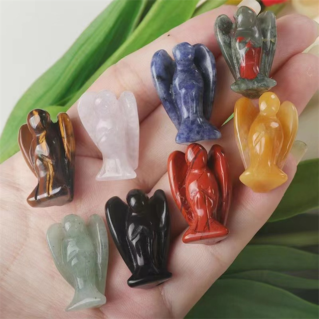 1inch cheap natural stone carved crystal crafts colorful mix quartz crystal angels for gift