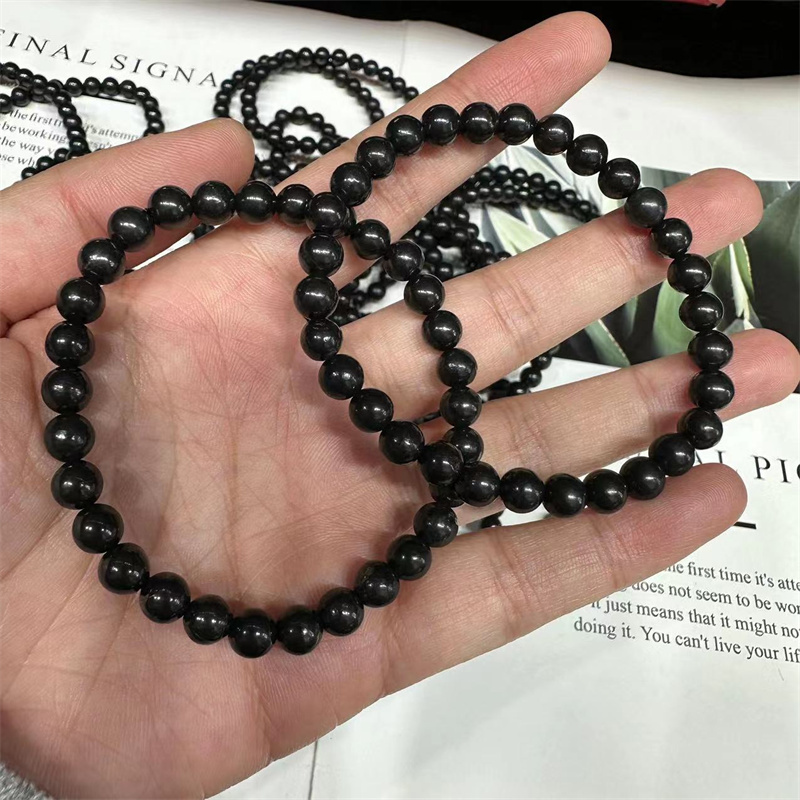 New arrivals spiritual Semi-finished product 6mm round shaped natural black shungite healing crystal bracelets  for gift