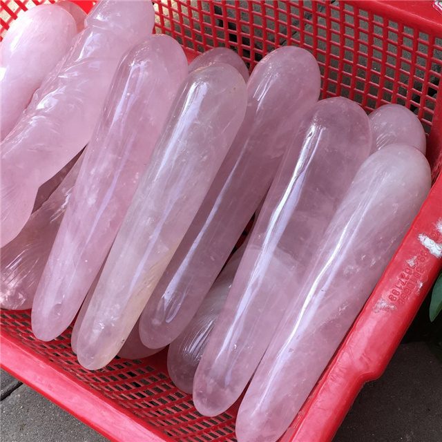 Wholesale  natural jewelry pink quartz  rose crystal massage wands healing  stone for sale