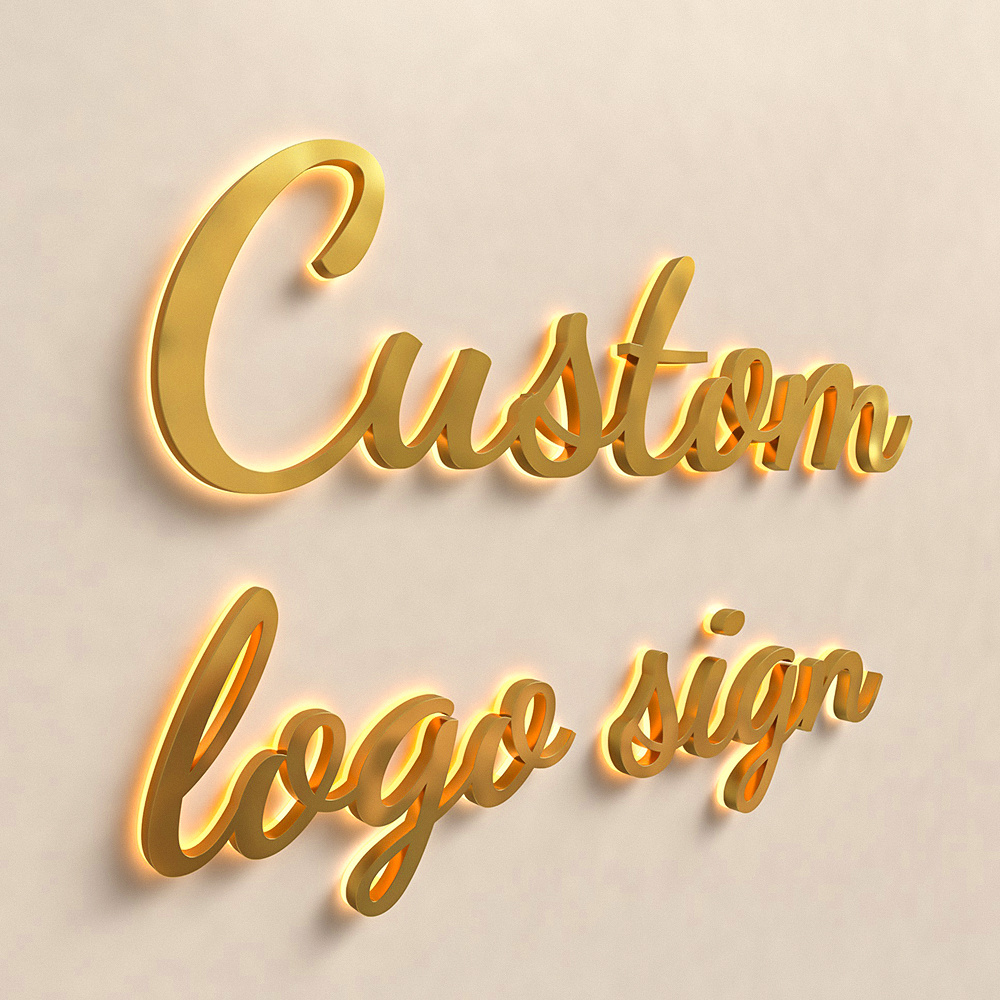 Custom Laser Cut 3D LED Sign Back Lit illuminated Metal channel letters Personalized Business Logo Reception Wall Company Sign