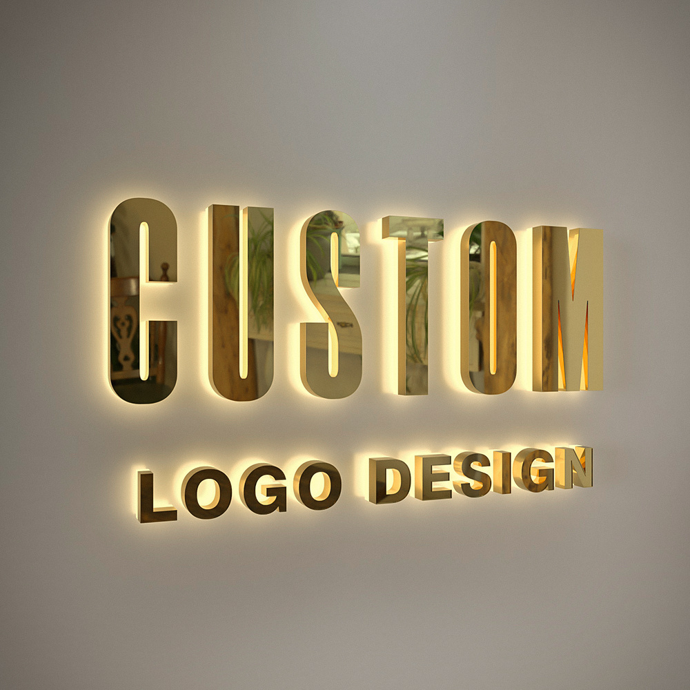 Outdoor   Indoor  metal wall letters gold 3d stainless steel signs custom logo backlit sign business for Company shop wall