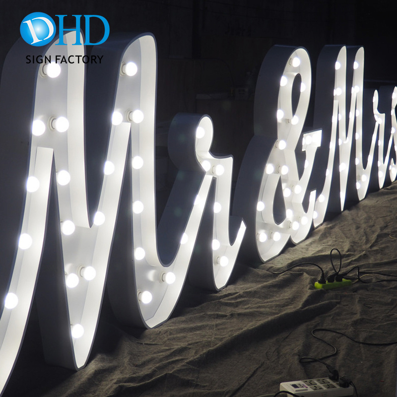 High quality LED front lit large bulb letter signs marquee numbers wedding decoration light up letters