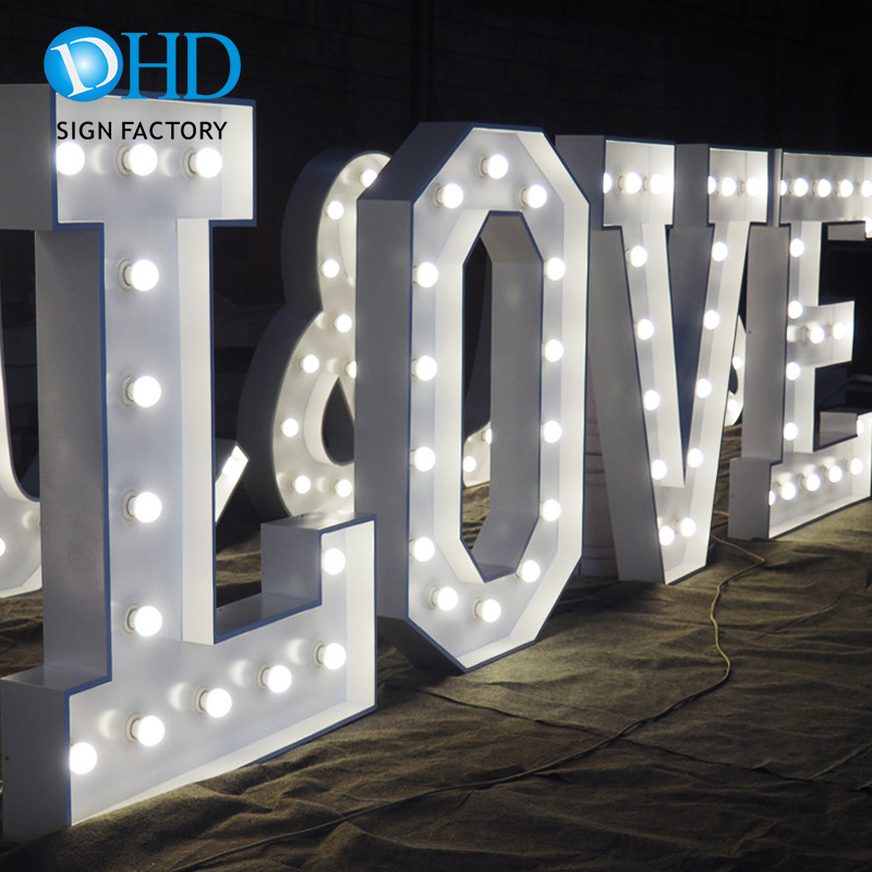 High quality LED front lit large bulb letter signs marquee numbers wedding decoration light up letters