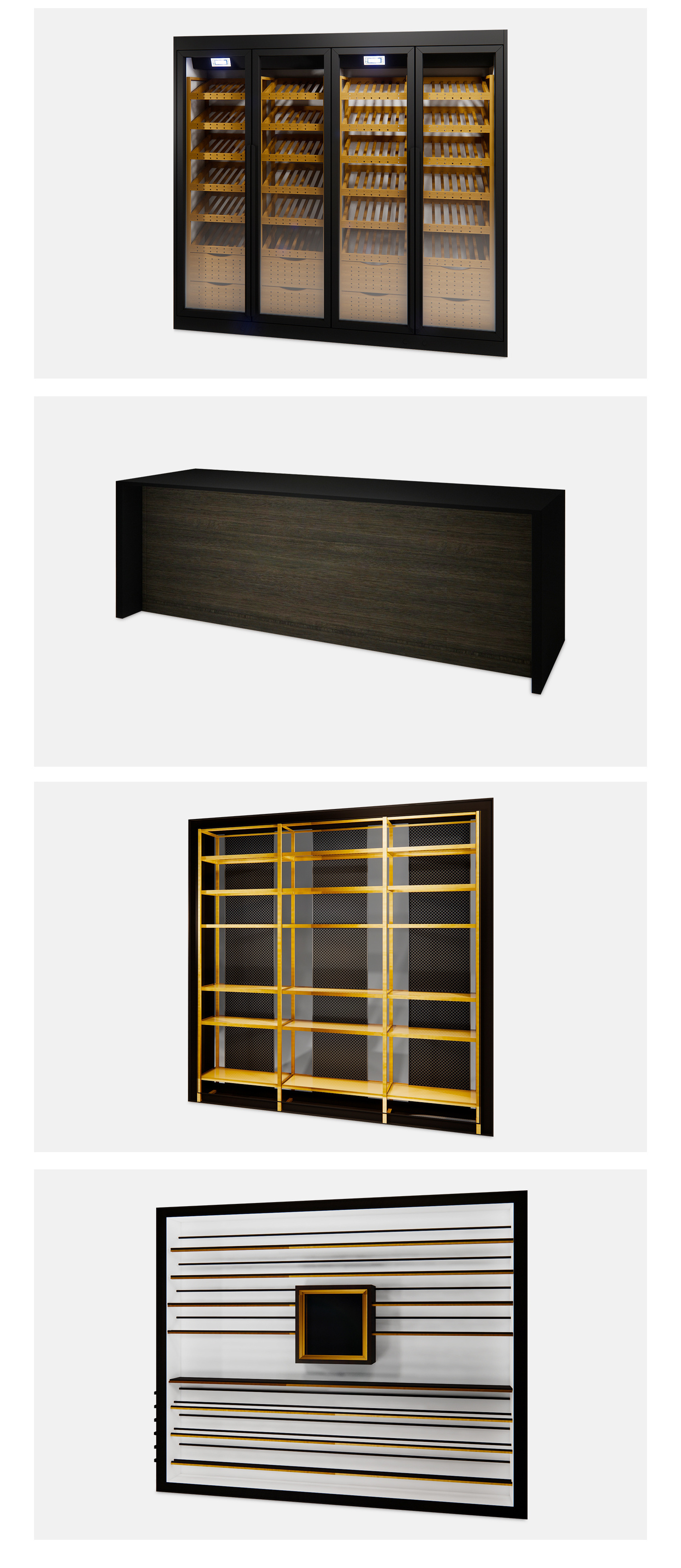 Factory Price Cigar Showroom Cellar Design Modern Cigar Humidor Cabinet Wooden Wine Rack Display Shelves Glass Wall Showcase