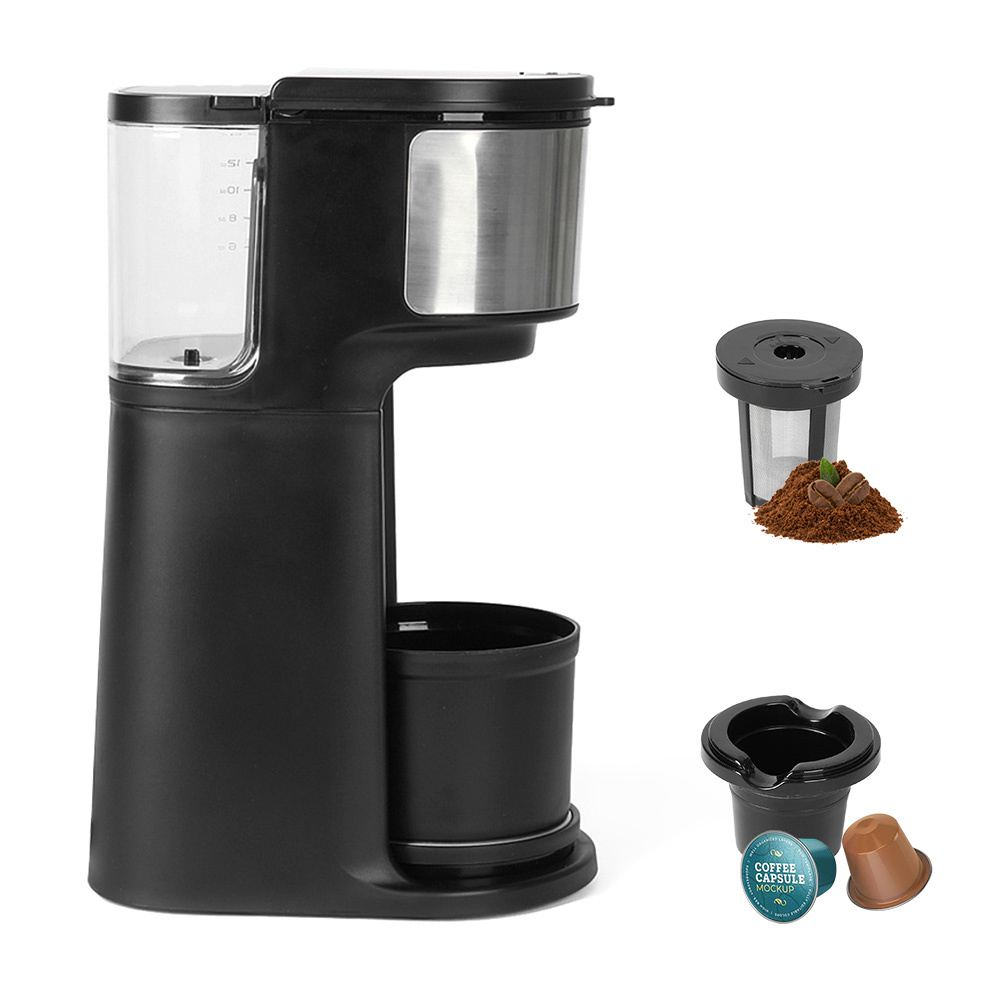 Single Serve Coffee Maker for K Cup and Ground Coffee,Fits Travel Mug, Mini One Cup Coffee Maker with Self-cleaning Function, B