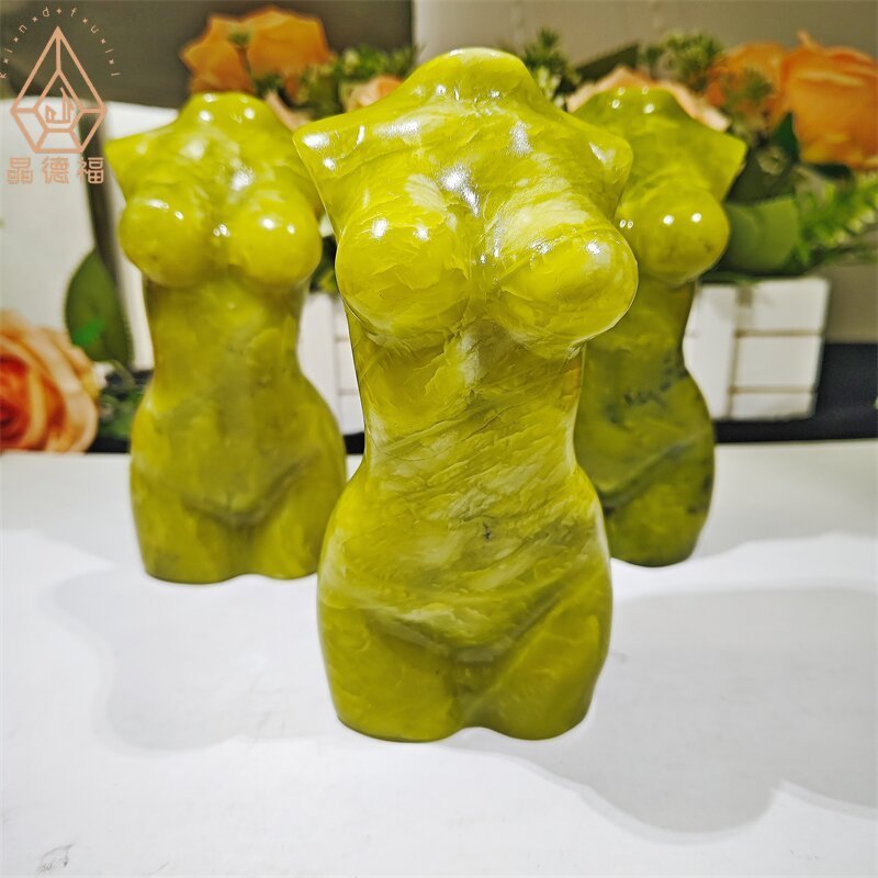 6inch Wholesale Natural Crystal Lemon Jade Woman Body Craving Statue  Healing Stones For Decoration