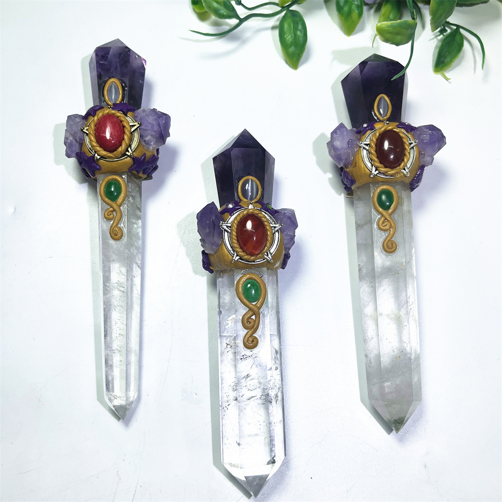 Factory Customized Natural Crystal Stone Healing Crystals Stone Amethyst Mix Clear Qyartz Magic Wands