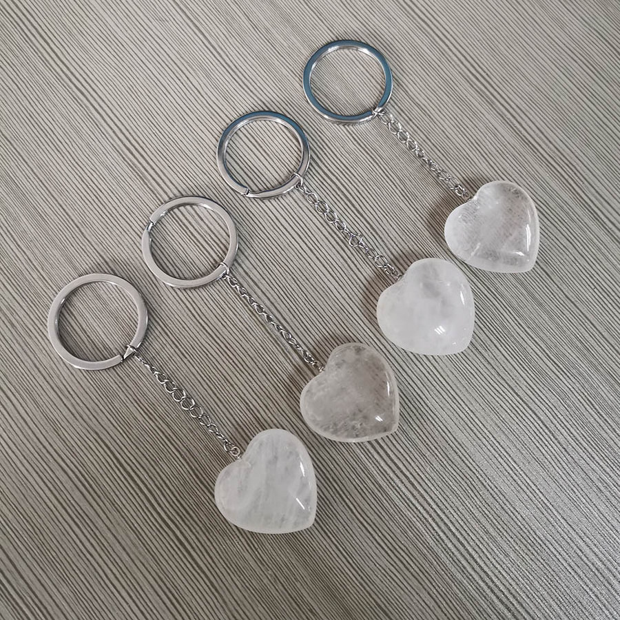 Natural Clear Quartz Heart Key Ring Real Rock Clear Crystal Heart Key chains Decoration Gifts