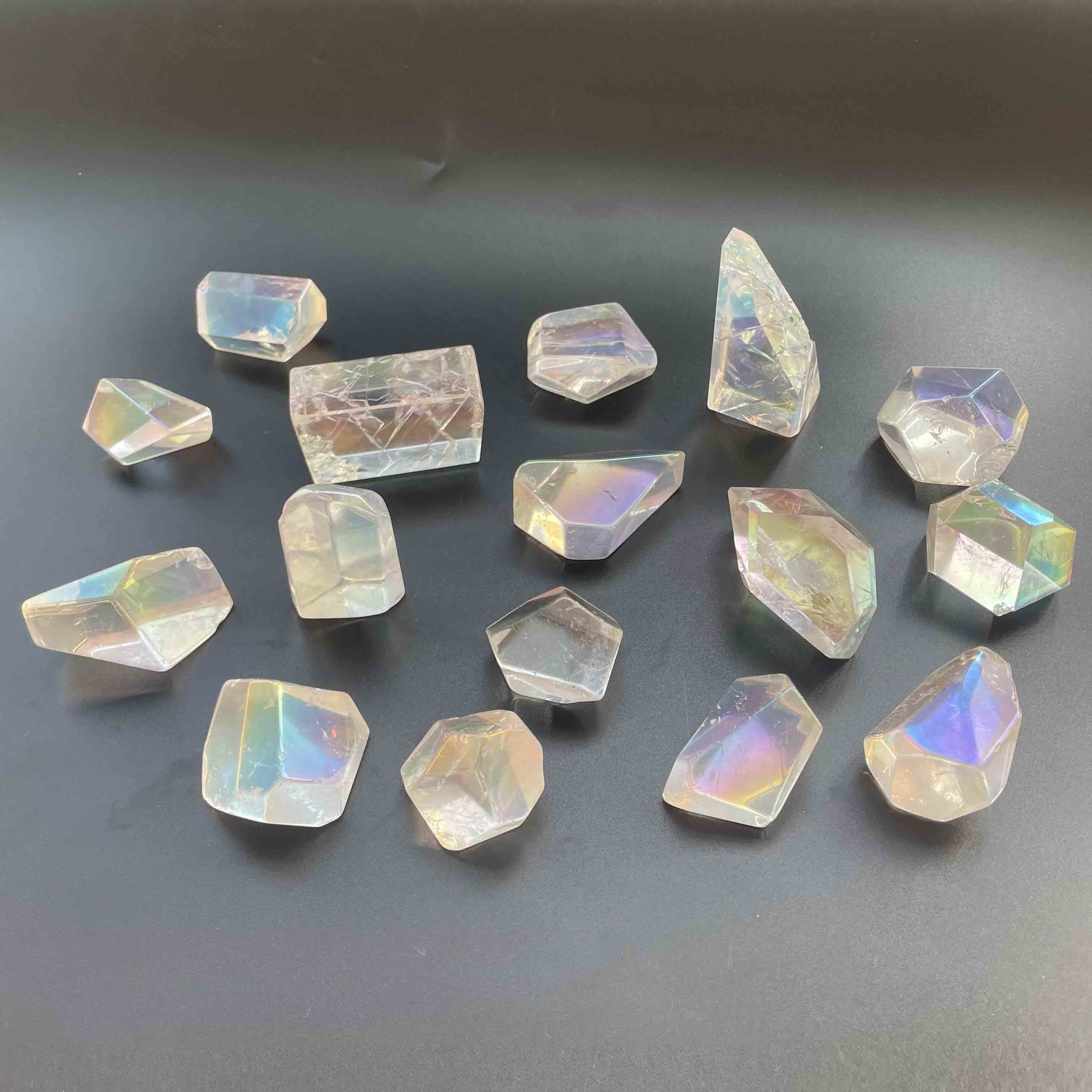 Natural Crystals Angel Aura Clear Quartz Crystal Polished Freeform Healing Stones Aqua Aura Quartz