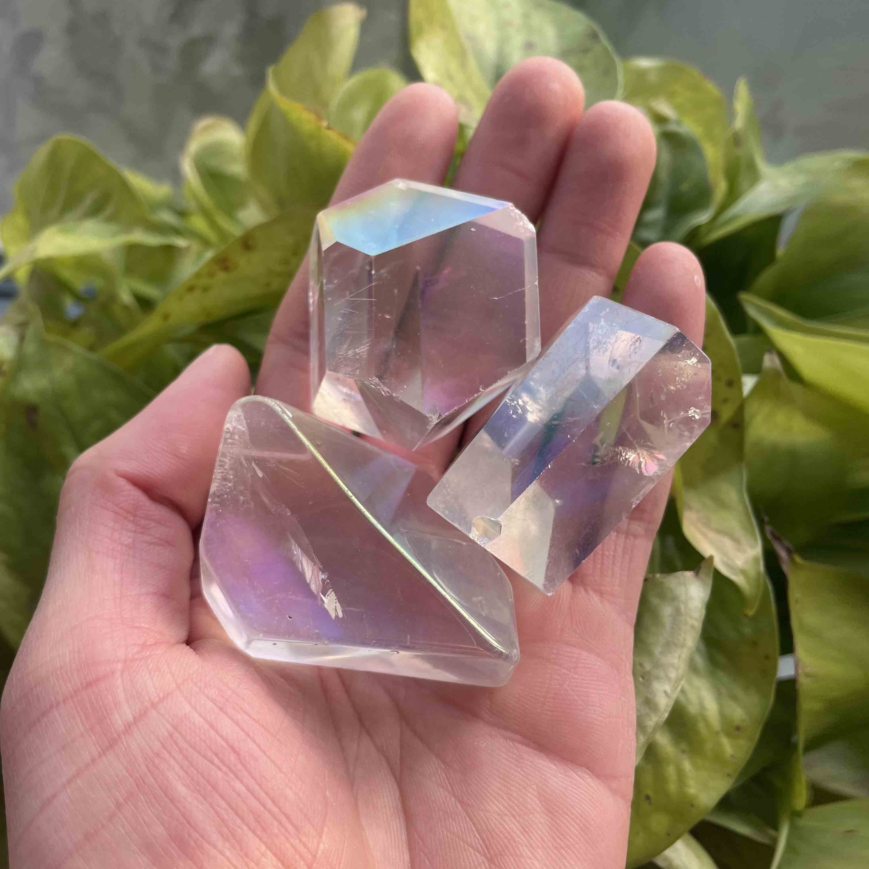 Natural Crystals Angel Aura Clear Quartz Crystal Polished Freeform Healing Stones Aqua Aura Quartz