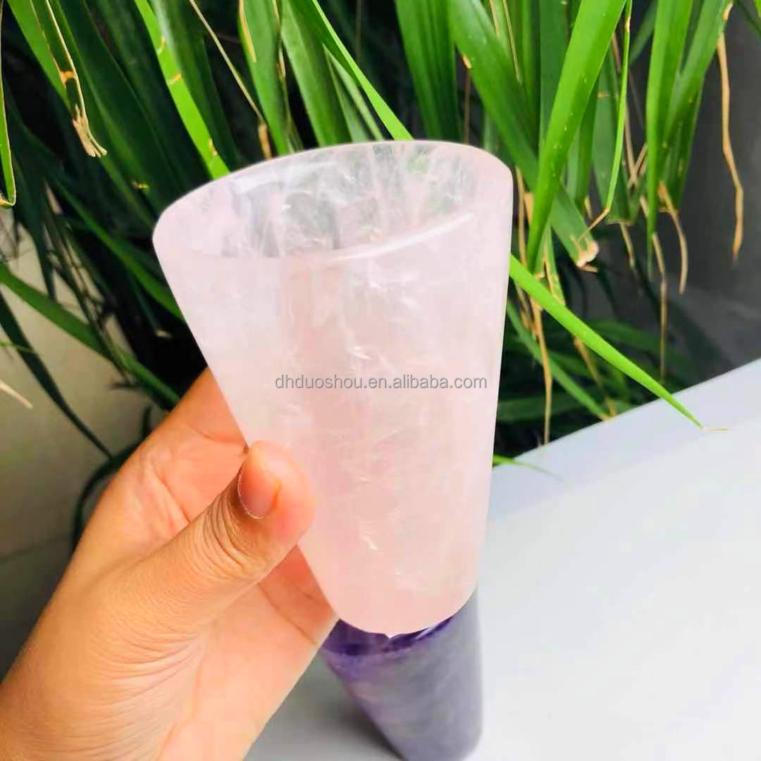 Wholesale Natural High Quality Hand Carved Crystal Stone Rose Quartz Dream Amethyst Cup For Gift