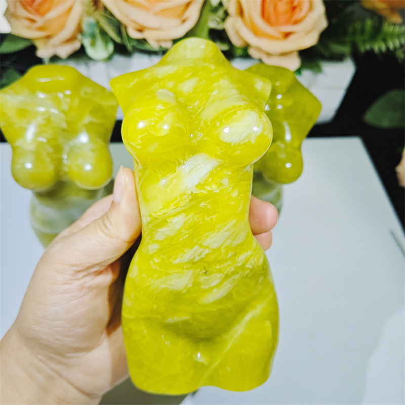 6inch Wholesale Natural Crystal Lemon Jade Woman Body Craving Statue  Healing Stones For Decoration