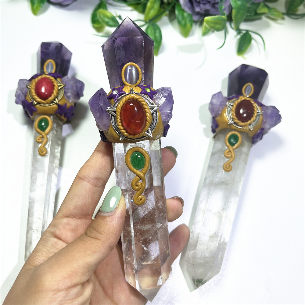 Factory Customized Natural Crystal Stone Healing Crystals Stone Amethyst Mix Clear Qyartz Magic Wands