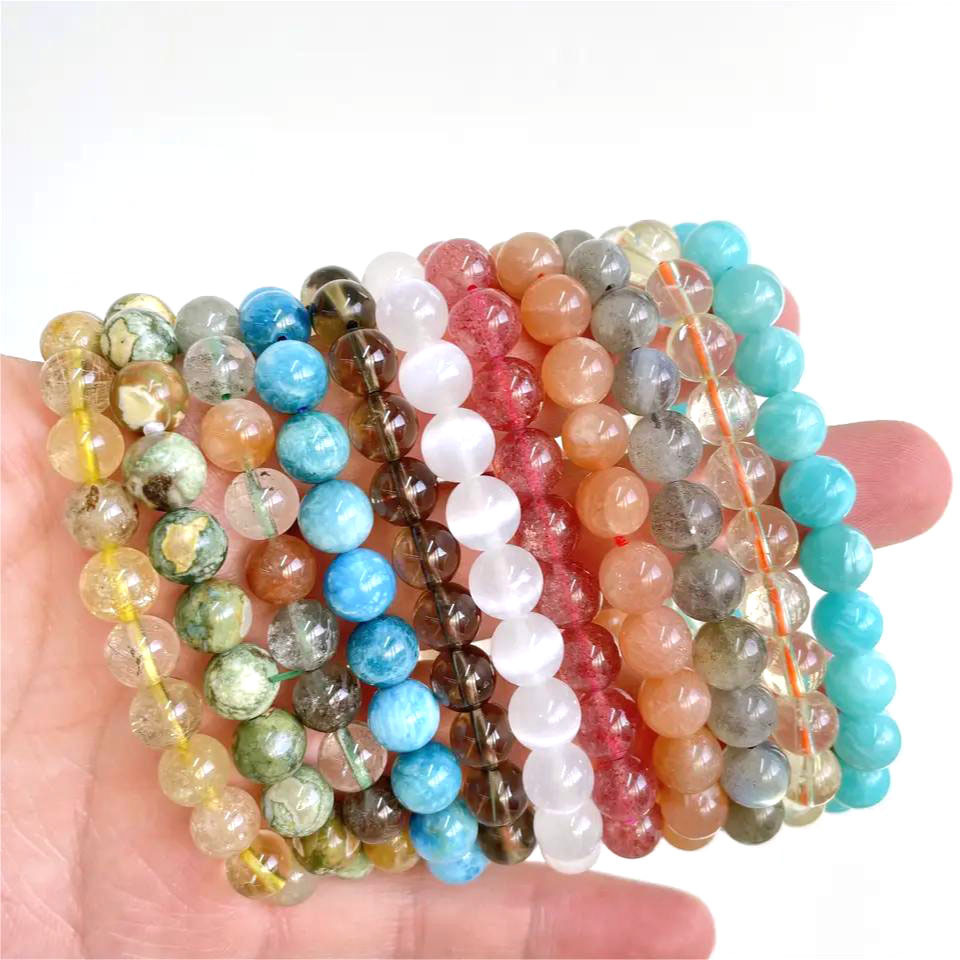 Kindfull 8mm Natural Crystal Quartz Gemstone Healing Bead Stone for Men Women Lucky Charm Energy Bracelet