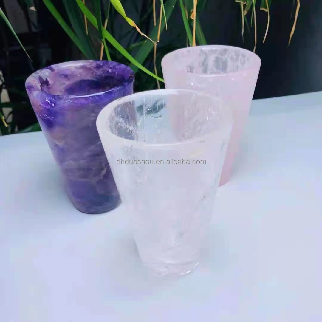 Wholesale Natural High Quality Hand Carved Crystal Stone Rose Quartz Dream Amethyst Cup For Gift