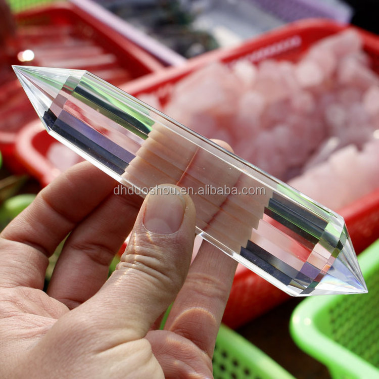 Hand carved natural Tibetan clear double terminated quartz vogel crystals healing wand