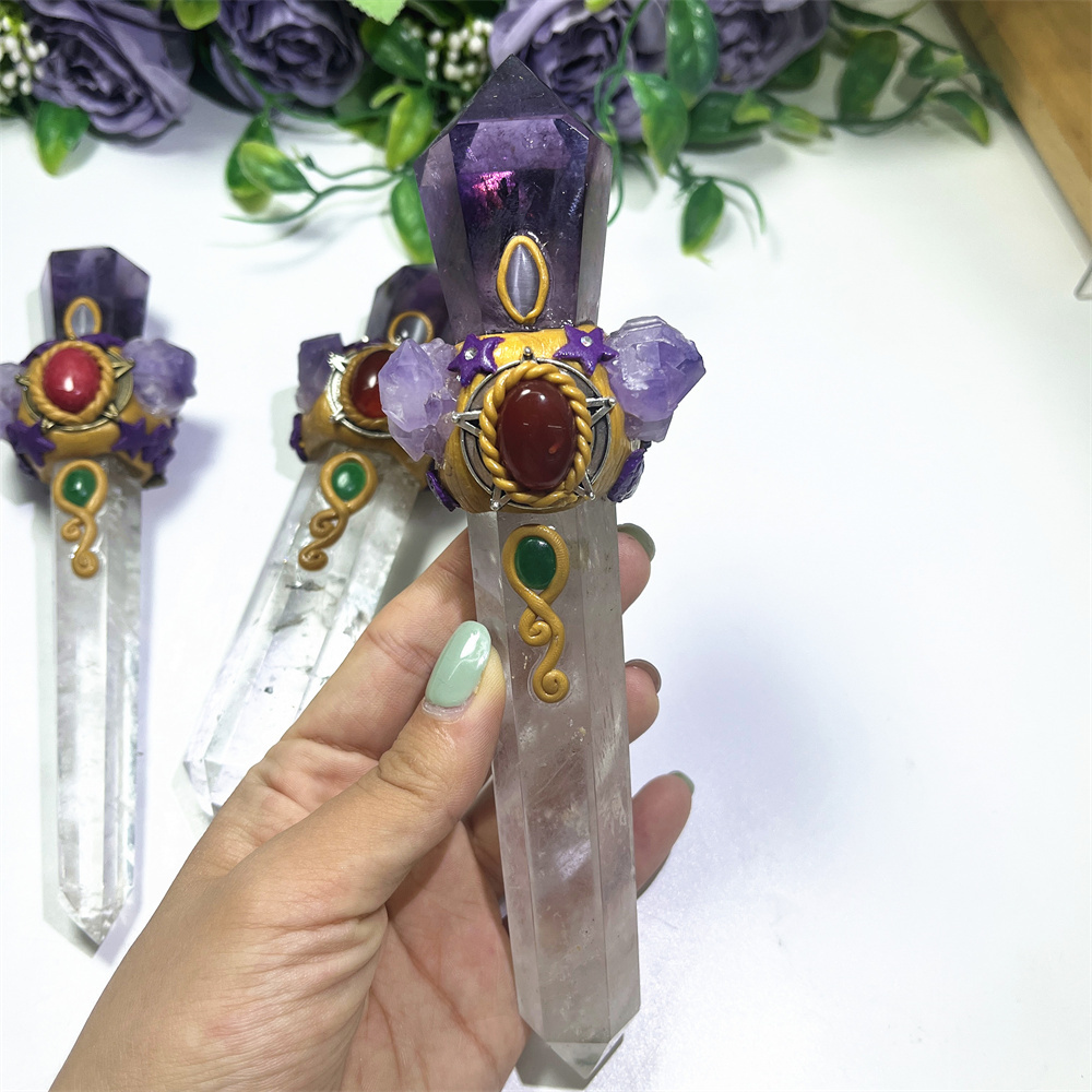 Factory Customized Natural Crystal Stone Healing Crystals Stone Amethyst Mix Clear Qyartz Magic Wands