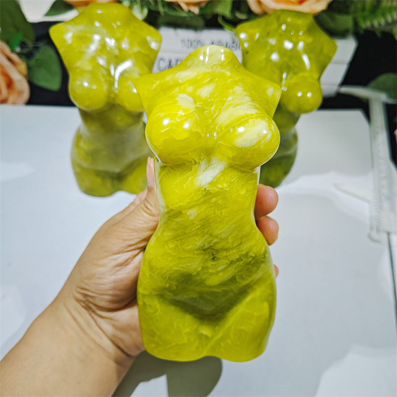 6inch Wholesale Natural Crystal Lemon Jade Woman Body Craving Statue  Healing Stones For Decoration