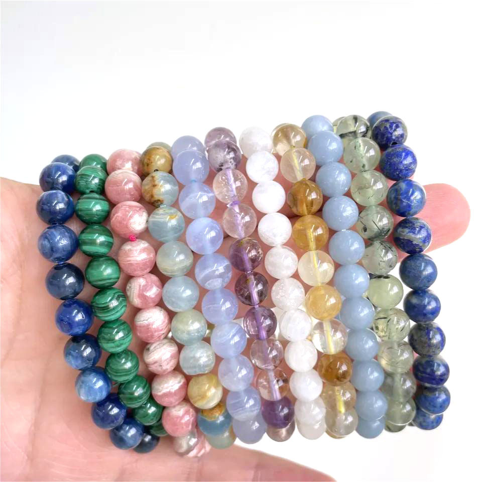 Kindfull 8mm Natural Crystal Quartz Gemstone Healing Bead Stone for Men Women Lucky Charm Energy Bracelet