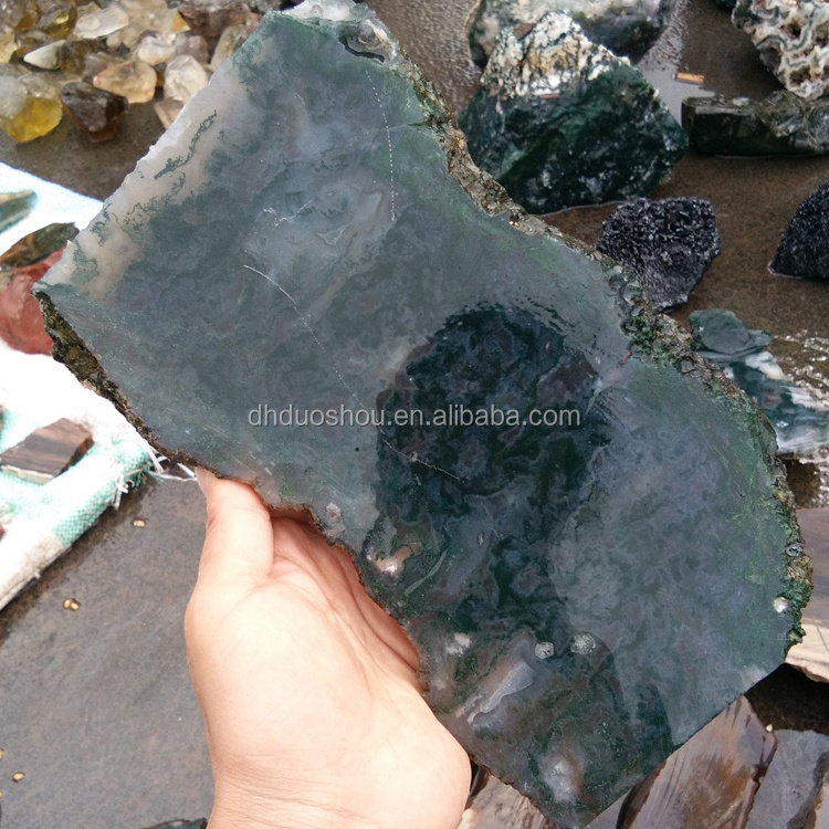 natural cut rough moss agate semi precious gemstone slices wholesale for home decoration