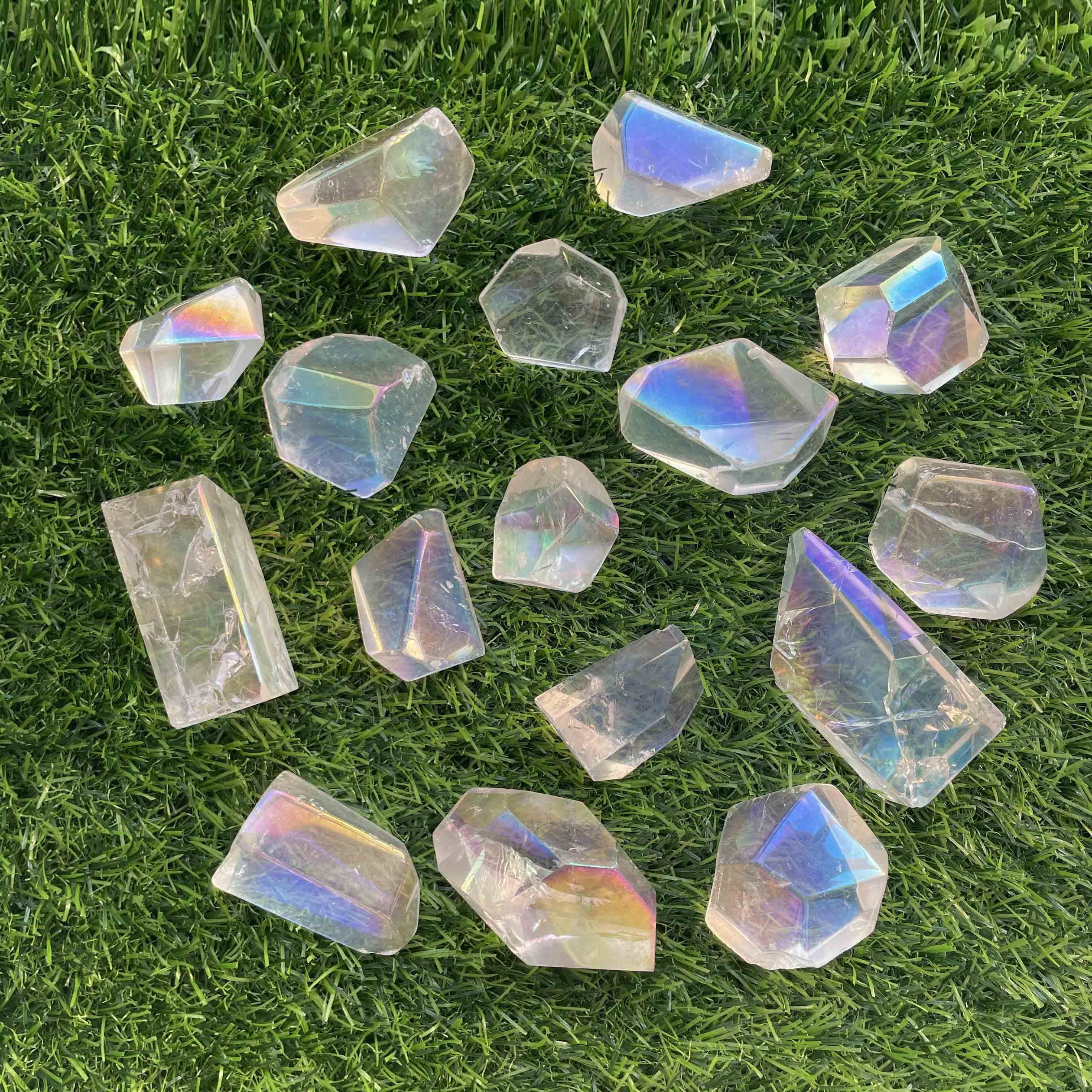 Natural Crystals Angel Aura Clear Quartz Crystal Polished Freeform Healing Stones Aqua Aura Quartz