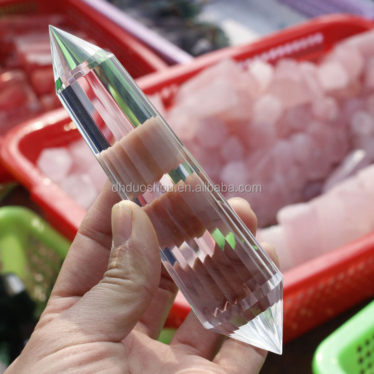 Hand carved natural Tibetan clear double terminated quartz vogel crystals healing wand