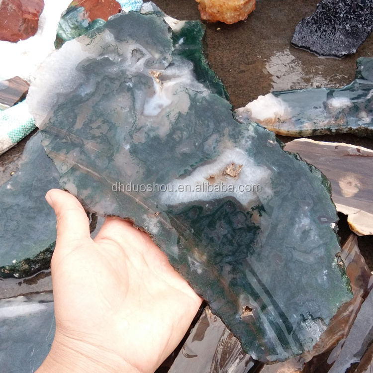 natural cut rough moss agate semi precious gemstone slices wholesale for home decoration