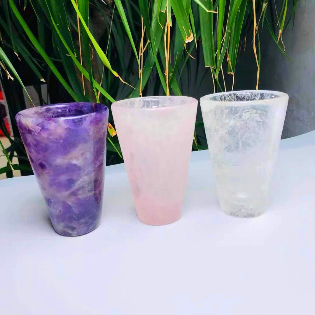 Wholesale Natural High Quality Hand Carved Crystal Stone Rose Quartz Dream Amethyst Cup For Gift