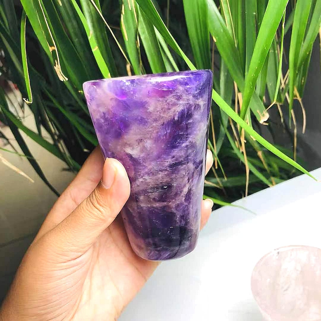 Wholesale Natural High Quality Hand Carved Crystal Stone Rose Quartz Dream Amethyst Cup For Gift