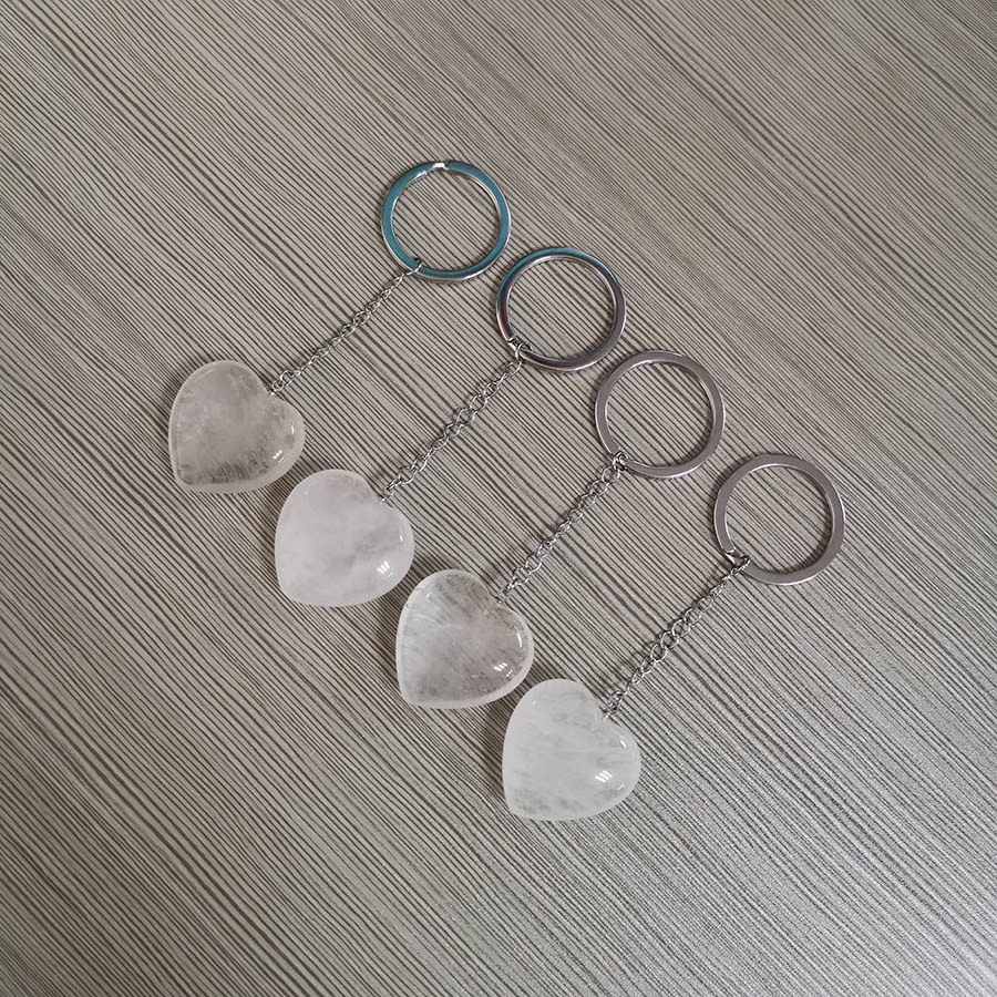 Natural Clear Quartz Heart Key Ring Real Rock Clear Crystal Heart Key chains Decoration Gifts