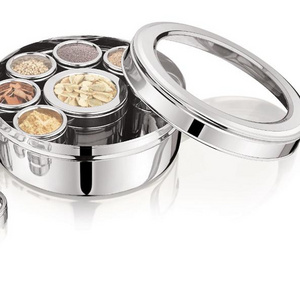 Indian Manufacturer 7 Compartments With Glass Lid Stainless Steel Masala Dabba Spice Box from Dheer brand