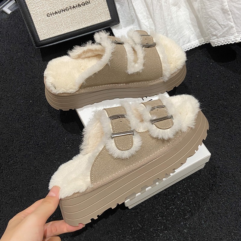 Boken thick bottom furry slippers female external wear new fall and winter morning robe plush drag heightening women's shoes