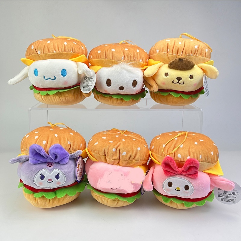 Lulu Sanrioes Hamburg Series Plush Kawaii Anime Kuromi Mymelody Cinnamoroll Dolls For Claw Machine Gifts Cute Plush Toys