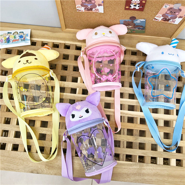 DHF Sanrioed Cartoon Jelly Bag Cute Cup Type Pvc Transparent Cross-body Bag Storage Bag Creative Plush Doll Holiday Gifts