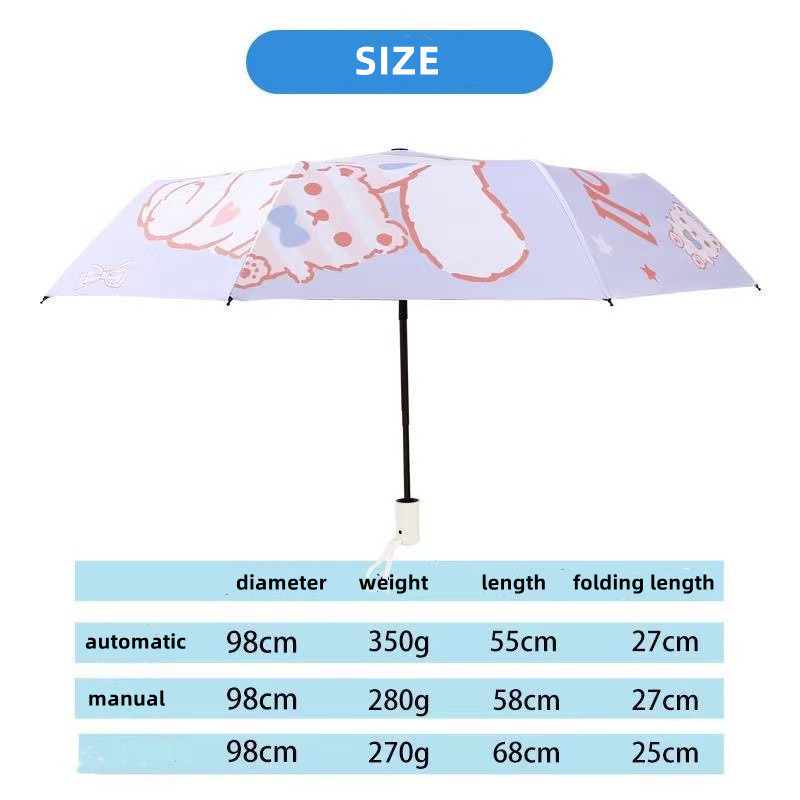 DHF470 Cinnamoroll student automatic sun umbrella sunscreen anti-ultraviolet cartoon folding umbrella female sunny rain umbrella