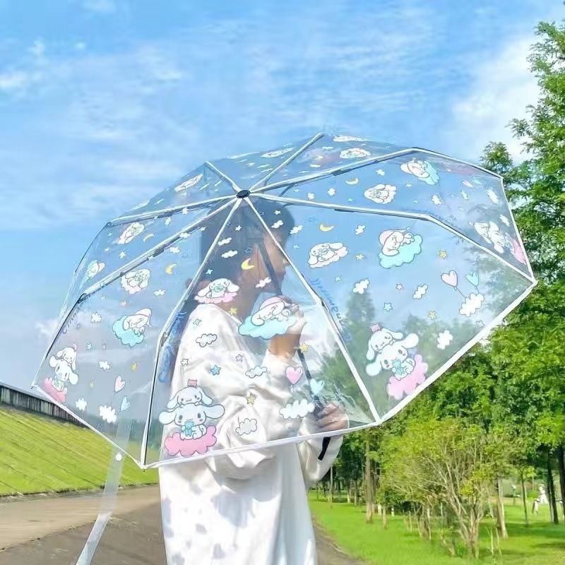 DHF468 Kuromi umbrella automatically folding Cinnamoroll transparent umbrella female cartoon student  cat cute long handle