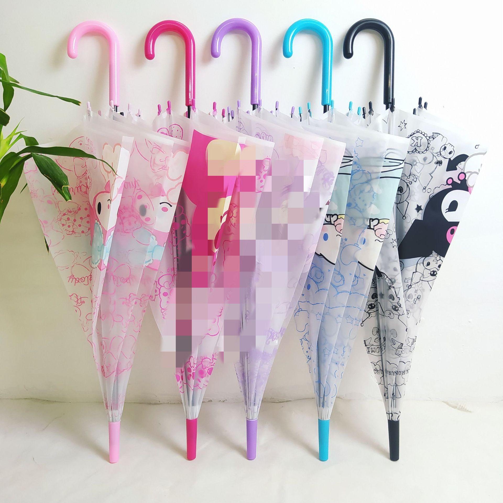 DHF994  Wholesale Cute Kuromi Cinnamoroll Melody children umbrella cartoon student umbrella frosted transparent umbrella