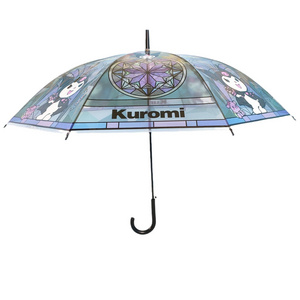 DHF995 Wholesale Automatic large cartoon transparent umbrella Kawaii Kuromi Pochacco painted student umbrella for adults