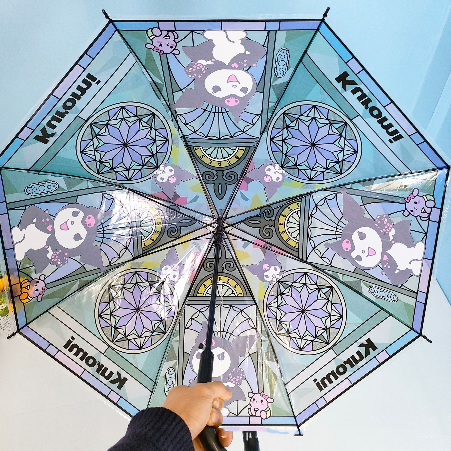 DHF995 Wholesale Automatic large cartoon transparent umbrella Kawaii Kuromi Pochacco painted student umbrella for adults