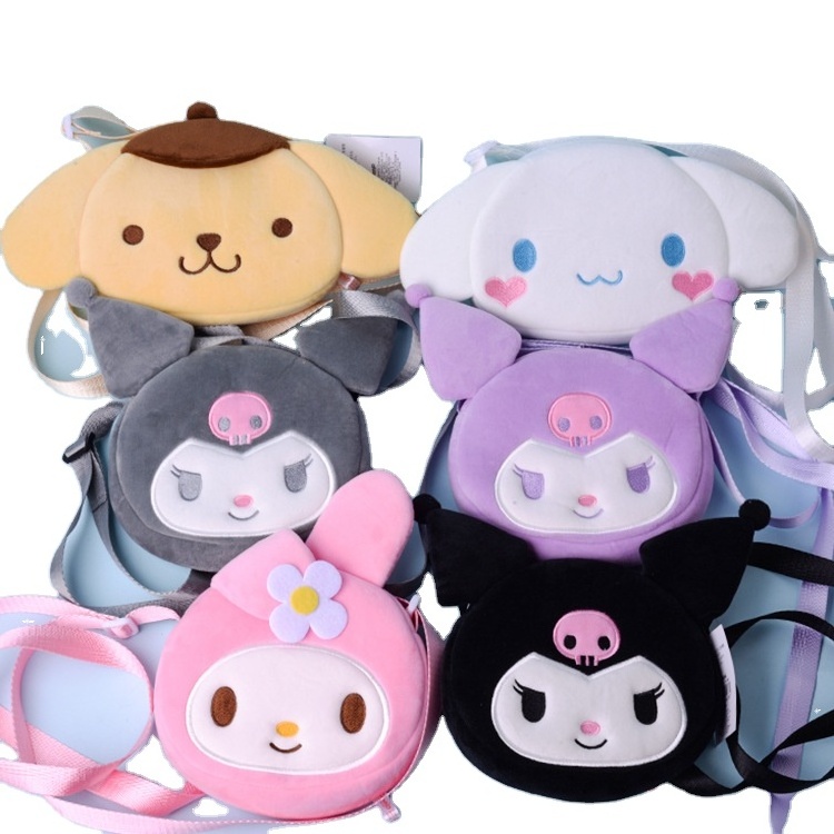 DHF Anime Cartoon Melody Kuromi Mini Backpack Purse Plush Sling Bag For Girl