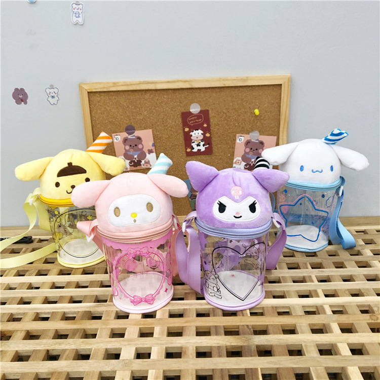 DHF Sanrioed Cartoon Jelly Bag Cute Cup Type Pvc Transparent Cross-body Bag Storage Bag Creative Plush Doll Holiday Gifts