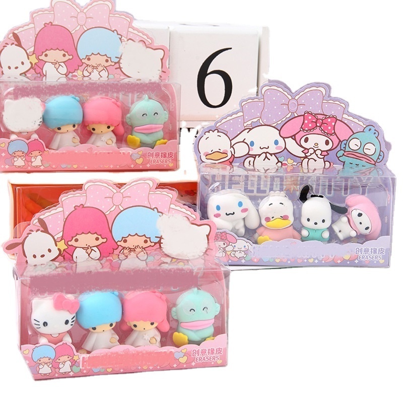 DHF  New Hot Sanrioed Eraser Kawaii Anime 3d Shape Melody Cinnamoroll Student Gifts School Stationery Small Eraser Toys