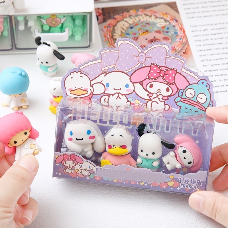 DHF  New Hot Sanrioed Eraser Kawaii Anime 3d Shape Melody Cinnamoroll Student Gifts School Stationery Small Eraser Toys