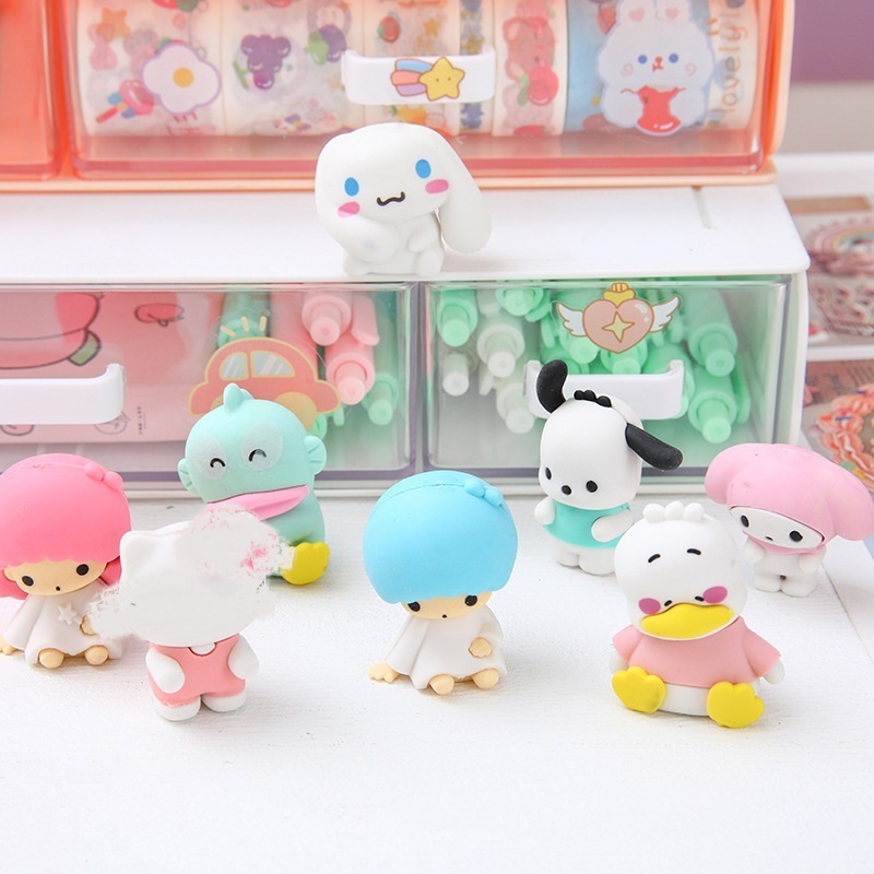 DHF  New Hot Sanrioed Eraser Kawaii Anime 3d Shape Melody Cinnamoroll Student Gifts School Stationery Small Eraser Toys