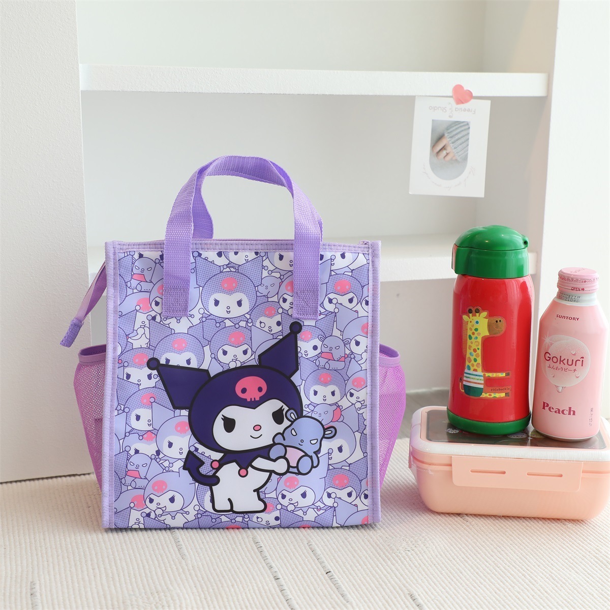 DHF Wholesale Sanrioed Lunch Bag Kawaii Kuromi Melody Cinnamoroll Anime Cartoon Double Zip File Bag Large Waterproof Tote Bag