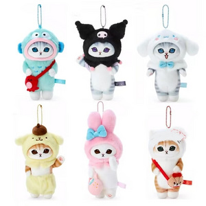 DHF Hot Sanrioed With Mofusand Series Plush Dolls Melody Kuromi Cinnamoroll Become Shark Cat Kawaii Mini Plush Toy Keychain