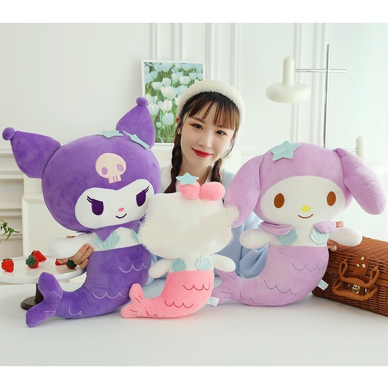 DHF New Creative Sanrioed Mermaid Series Plush Dolls Soft Kawaii Kuromi Melody Anime Stuffed Pillow Birthday Gifts Plush Toys