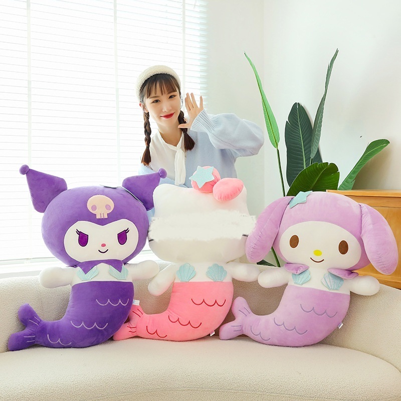 DHF New Creative Sanrioed Mermaid Series Plush Dolls Soft Kawaii Kuromi Melody Anime Stuffed Pillow Birthday Gifts Plush Toys